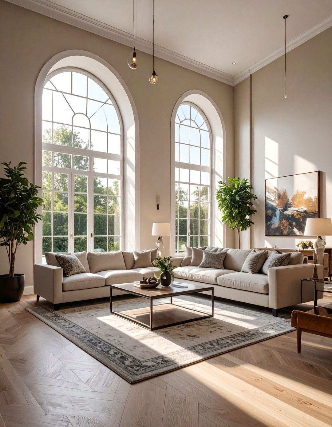 Double Arch Windows for Great Room Focal Walls - 30 Arch Window Design Ideas for Elegant Home Interiors