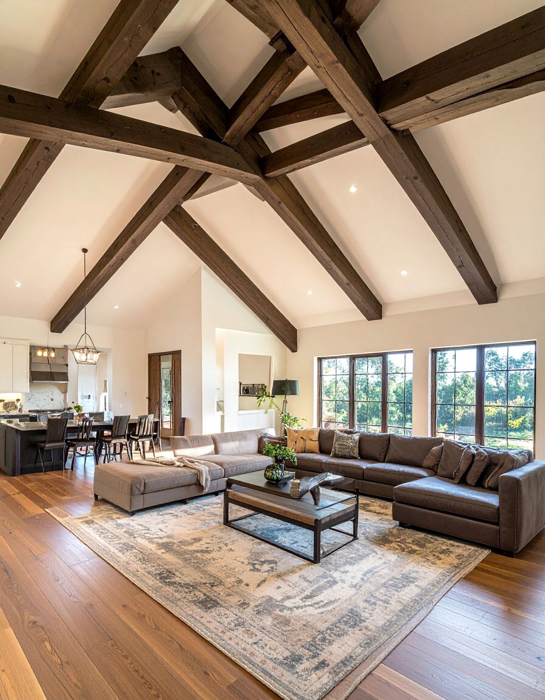 Double Height Vaulted Ceiling with Crossing Beams - 20 Vaulted Ceiling With Beams Ideas for a Dramatic Look