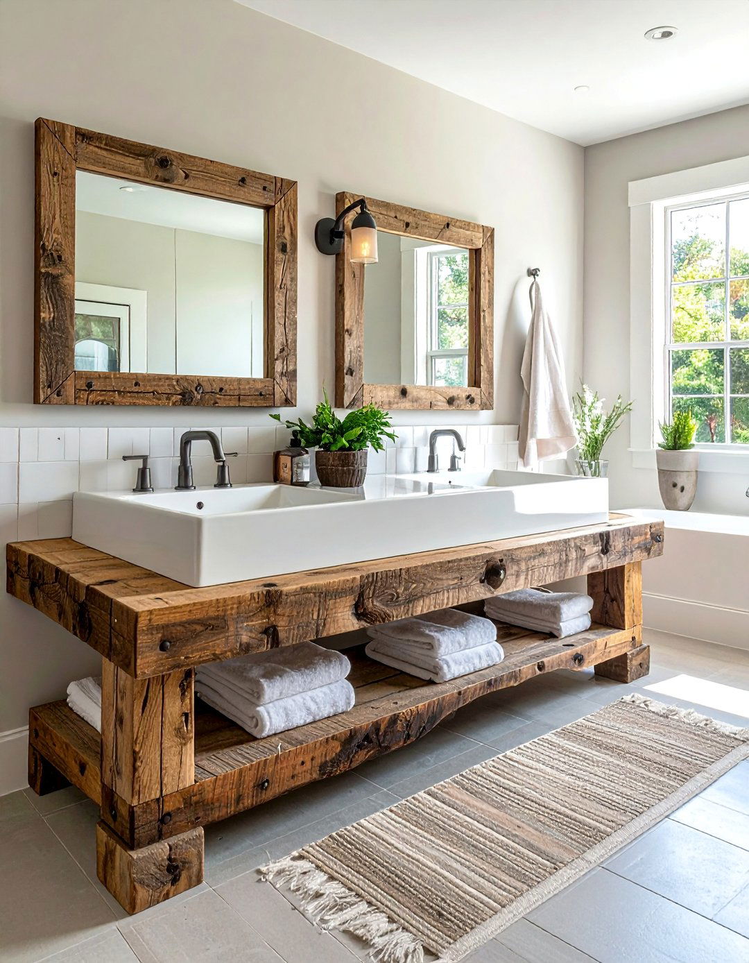 Double Sink Trough Rustic Bathroom Vanity - 15 Rustic Bathroom Vanity Ideas for a Charming Retreat