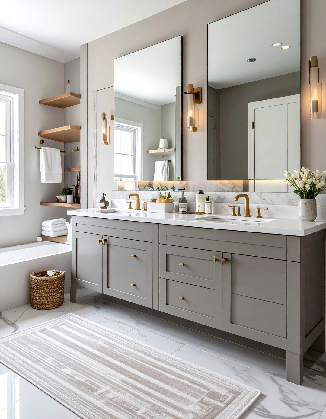 Double Vanity with Individual Storage Zones - 15 His and Her Bathroom Ideas for a Shared Space