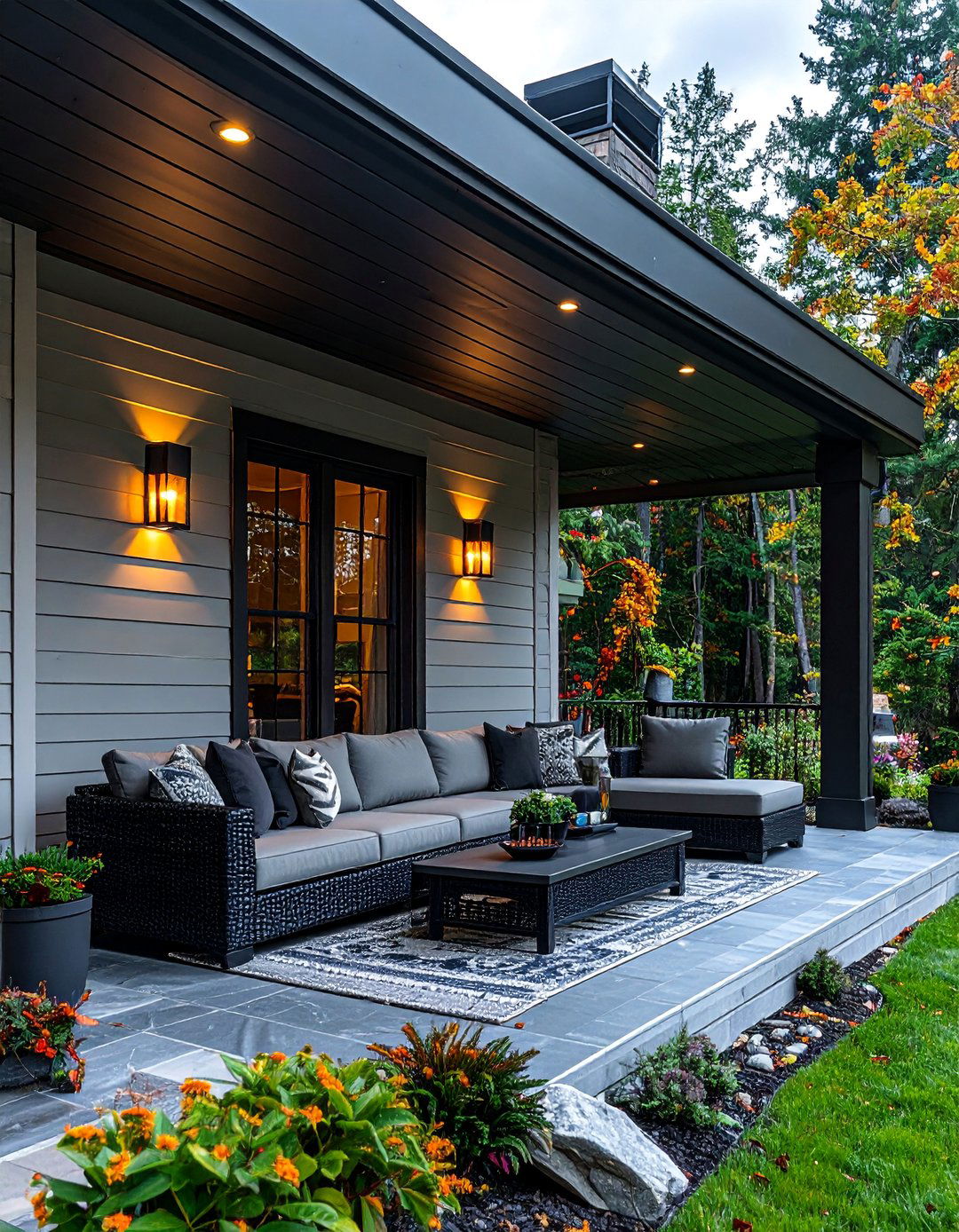 Dramatic Black Vinyl Porch Ceiling