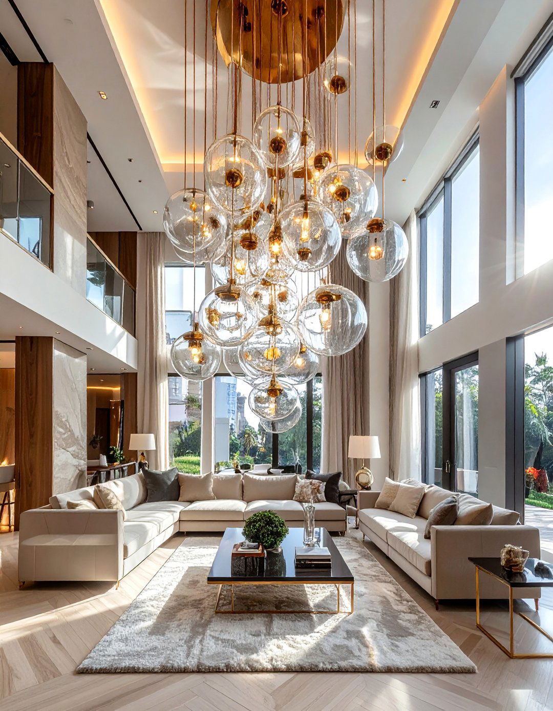 Dramatic Chandelier Focal Points - 25 High Ceiling Living Room Ideas to Maximize Your Space