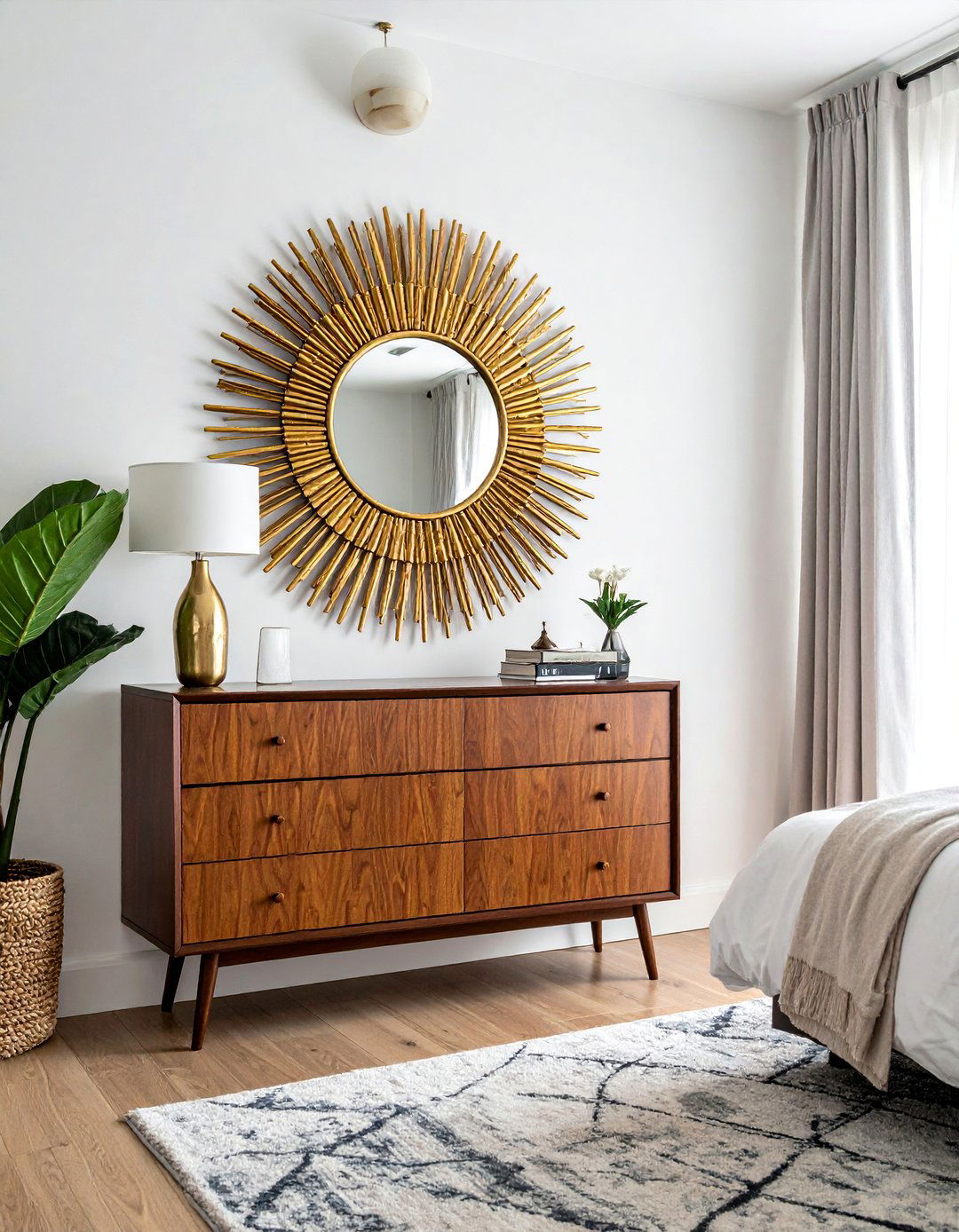 Dramatic Sunburst Mirror Design - 20 Mirror Over Dresser Ideas to Elevate Your Bedroom