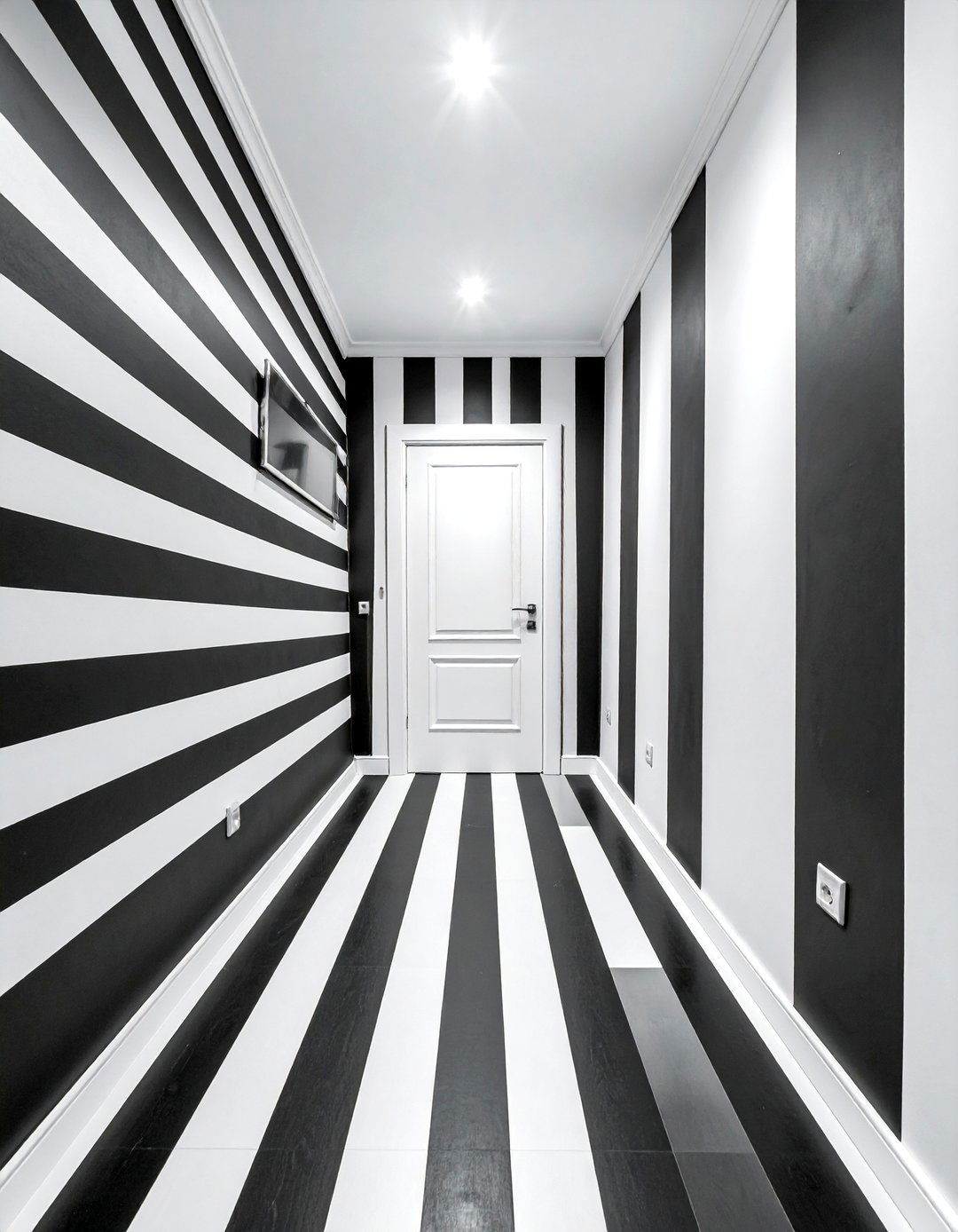 Dramatic Vertical Black and White Stripes - 20 Black and White Hallway Ideas for a Modern Look