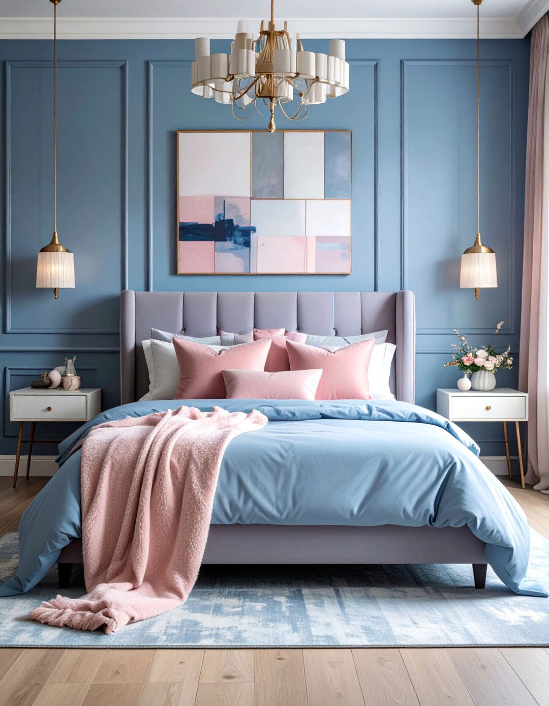 Dusty Blue Paired with Blush Pink - 25 Luxury Blue Bedroom Ideas for a Serene Retreat