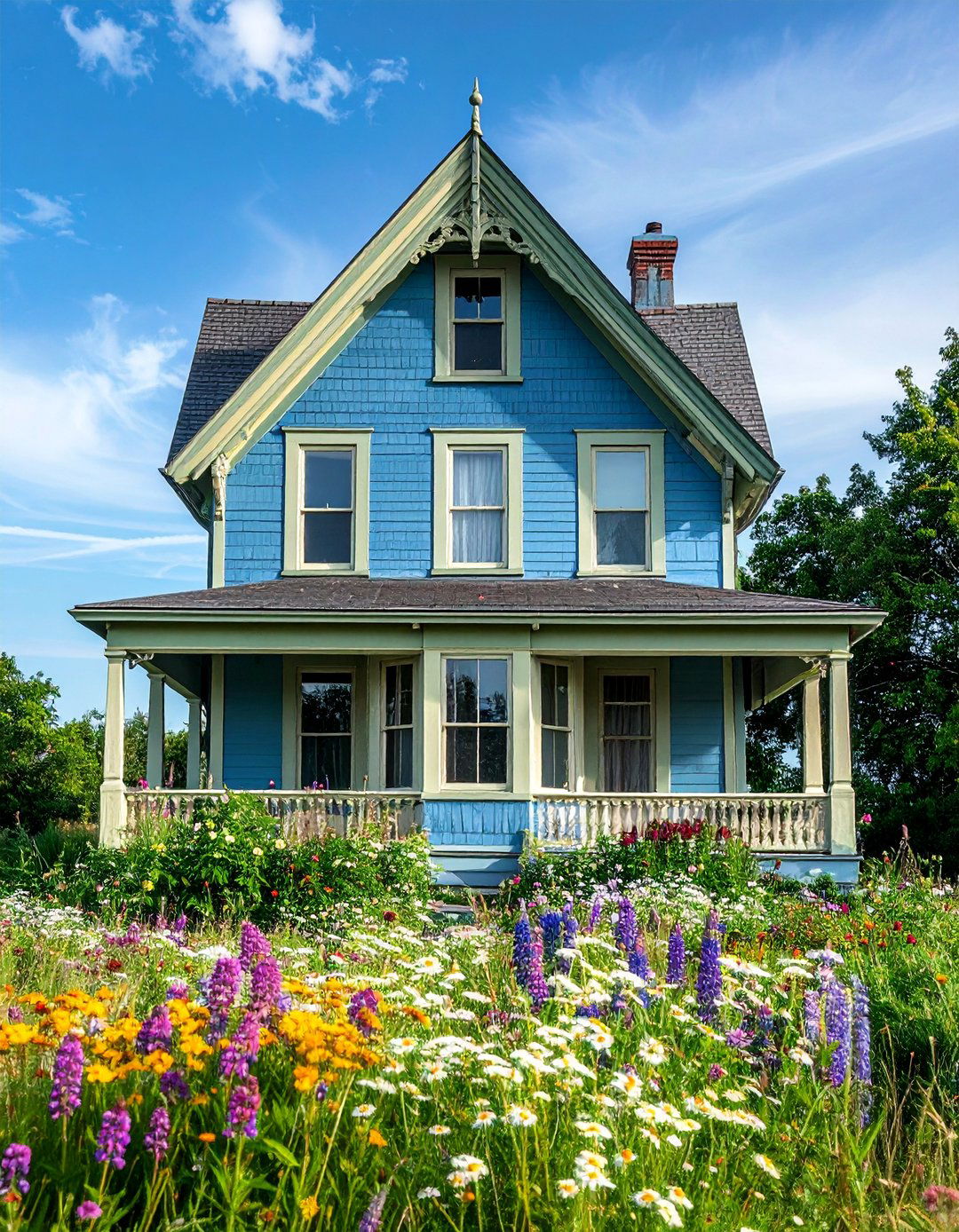 Dusty Blue Victorian House with Sage Green Trim - 15 Blue Victorian House Colors for Timeless Charm
