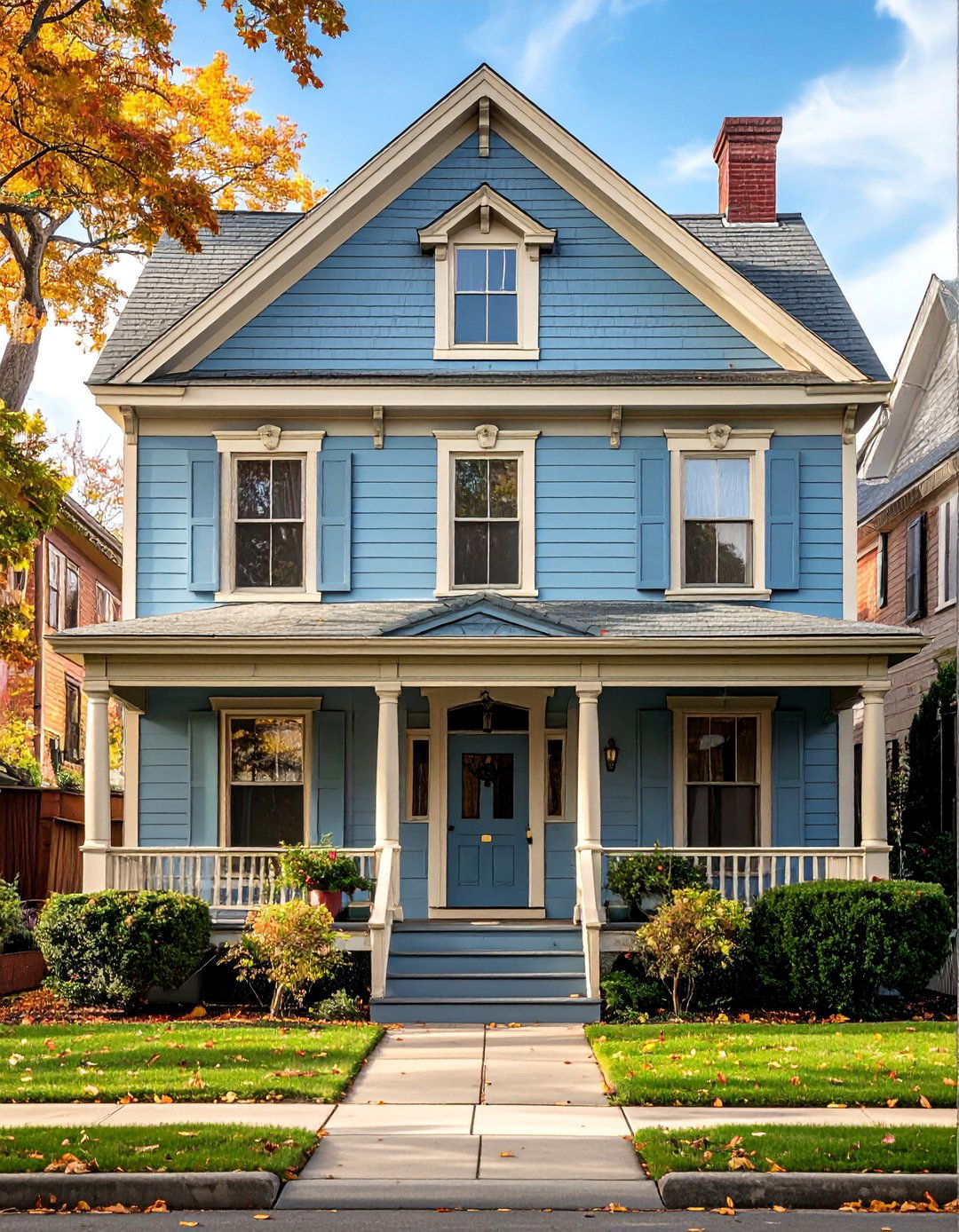 Dusty Light Blue for a Muted Heritage Look - 25 Light Blue House Exterior Ideas for Curb Appeal