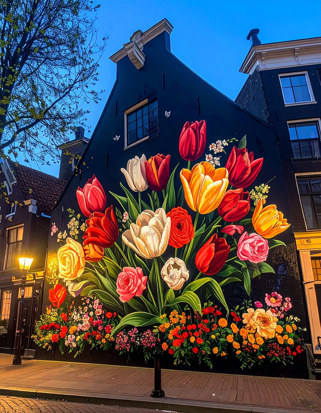 Dutch Golden Age Inspired Flower Mural on a Building - 15 Flower Murals on Buildings Ideas for Urban Beauty