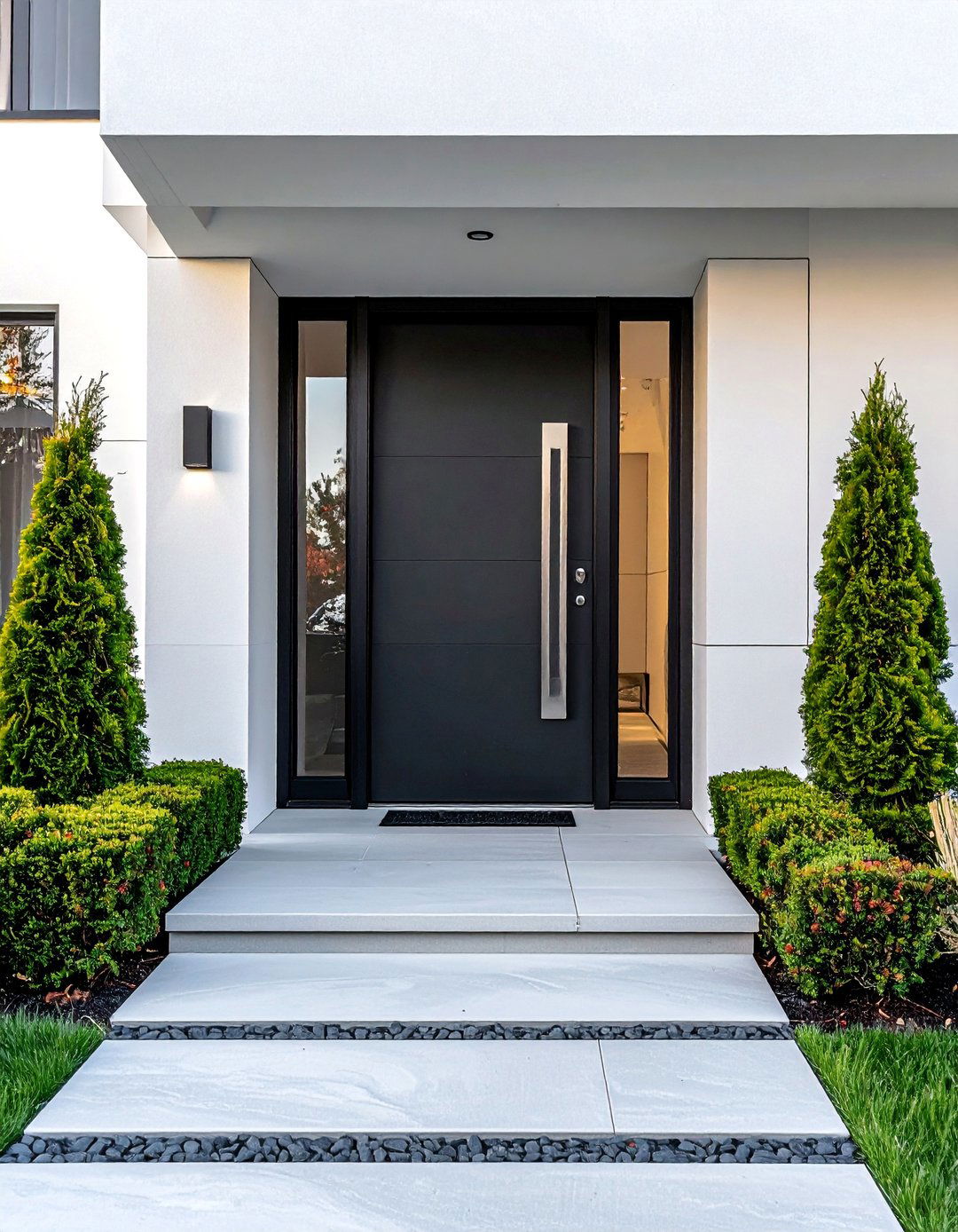 Ebony Stained Front Door with Long Vertical Handle - 25 Elegant Stained Front Door Ideas for Curb Appeal
