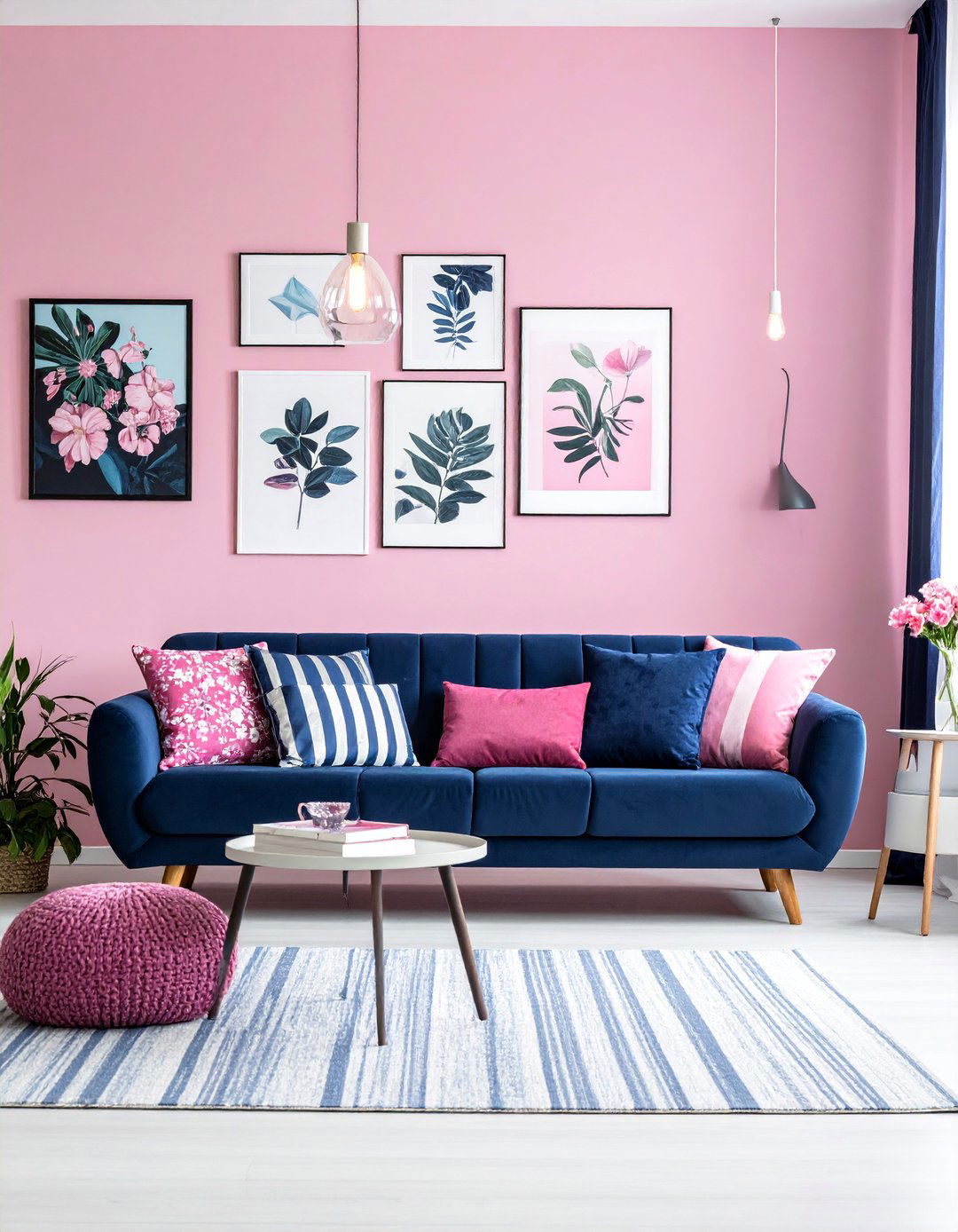 Eclectic Pink and Blue Living Room with Mixed Patterns - 15 Pink and Blue Living Room Ideas for a Cozy Vibe