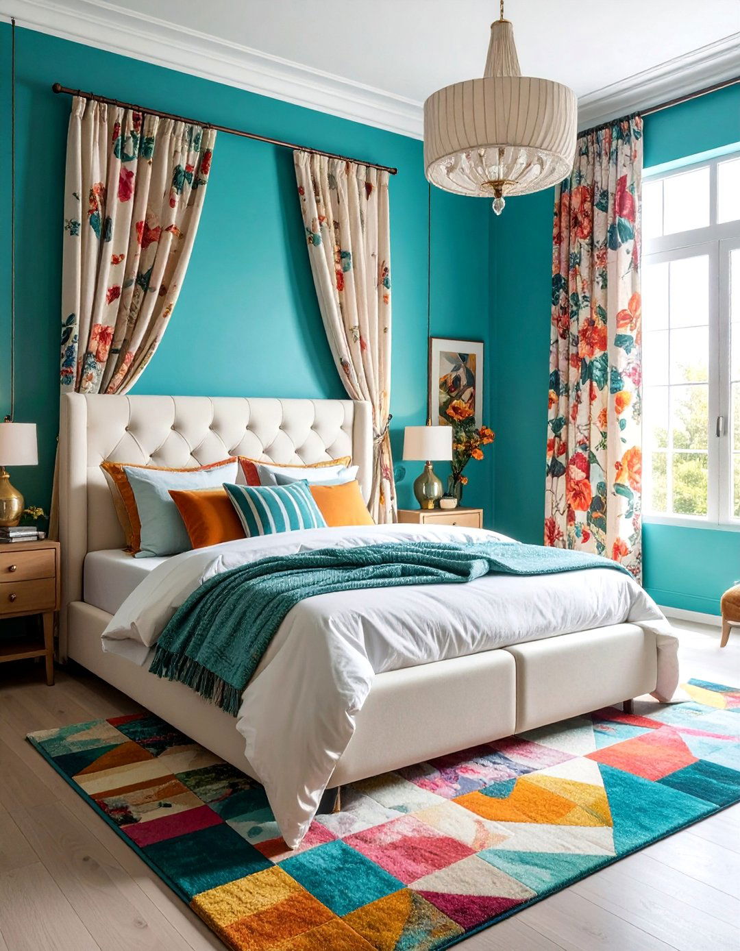 Eclectic Turquoise Bedroom with Mixed Patterns - 15 Stunning Turquoise Bedroom Ideas for a Fresh Look