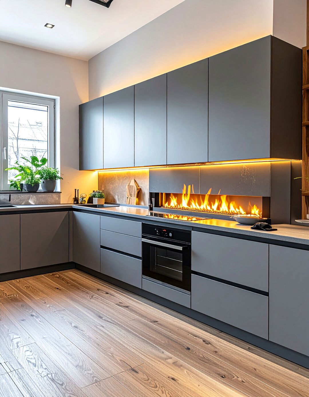 Electric Kitchen Fireplaces - 25 Kitchens With Fireplaces for Cozy Cooking Spaces