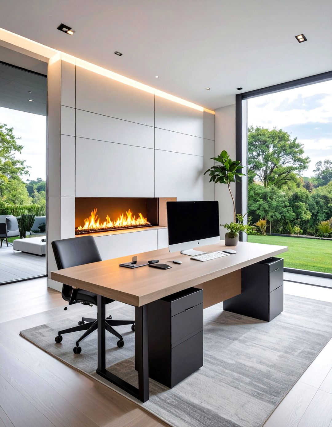 Electric Smart Fireplace Technology - 15 Home Offices With Fireplaces for Cozy Workspaces