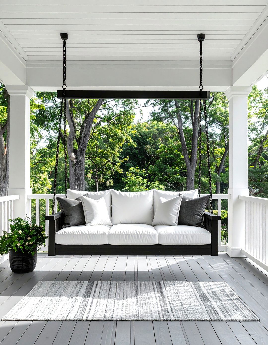Elegant Black Porch Swing - 15 Black Porch Ideas to Elevate Your Outdoor Space