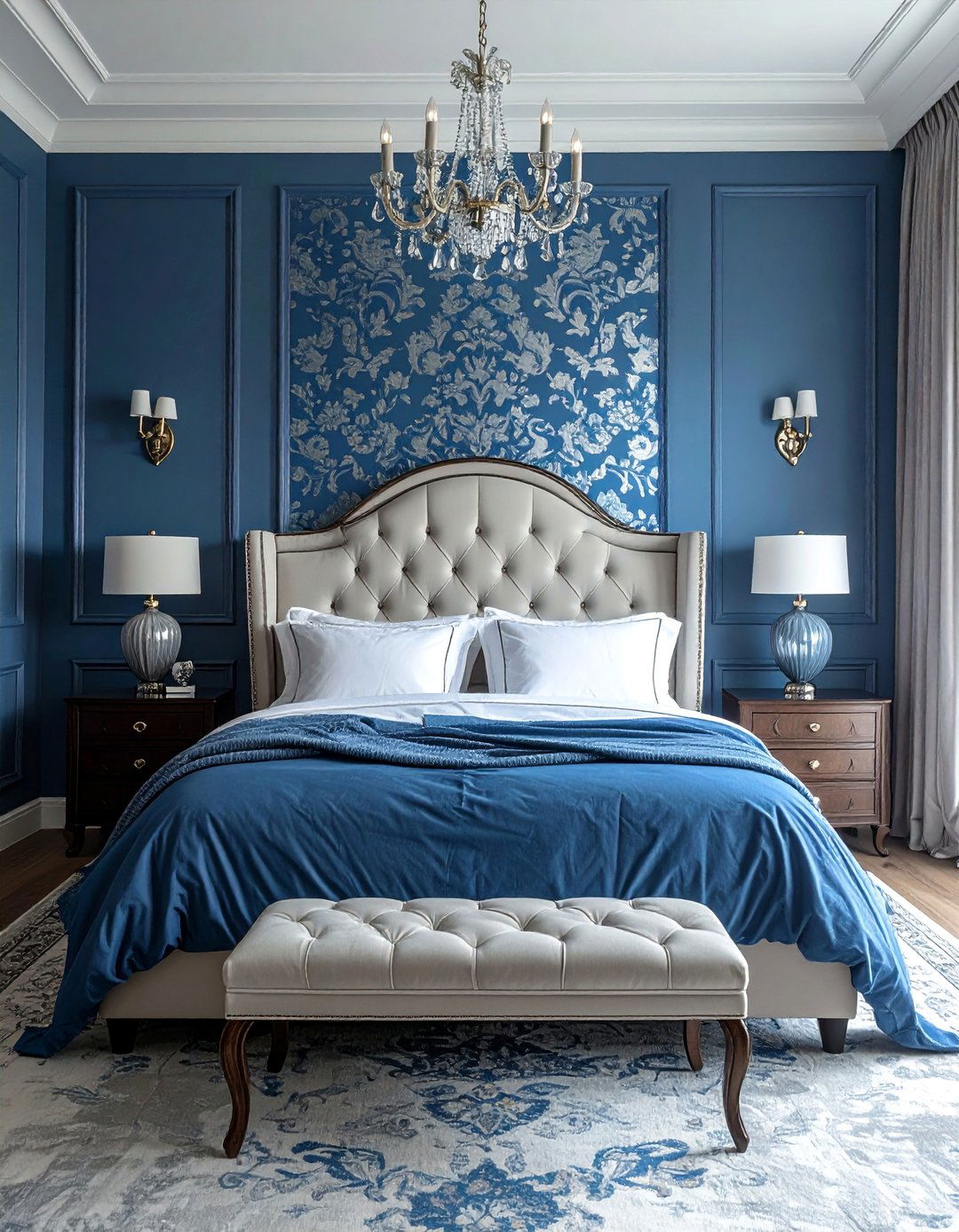 Elegant Blue Damask Wallpaper - 25 Luxury Blue Bedroom Ideas for a Serene Retreat