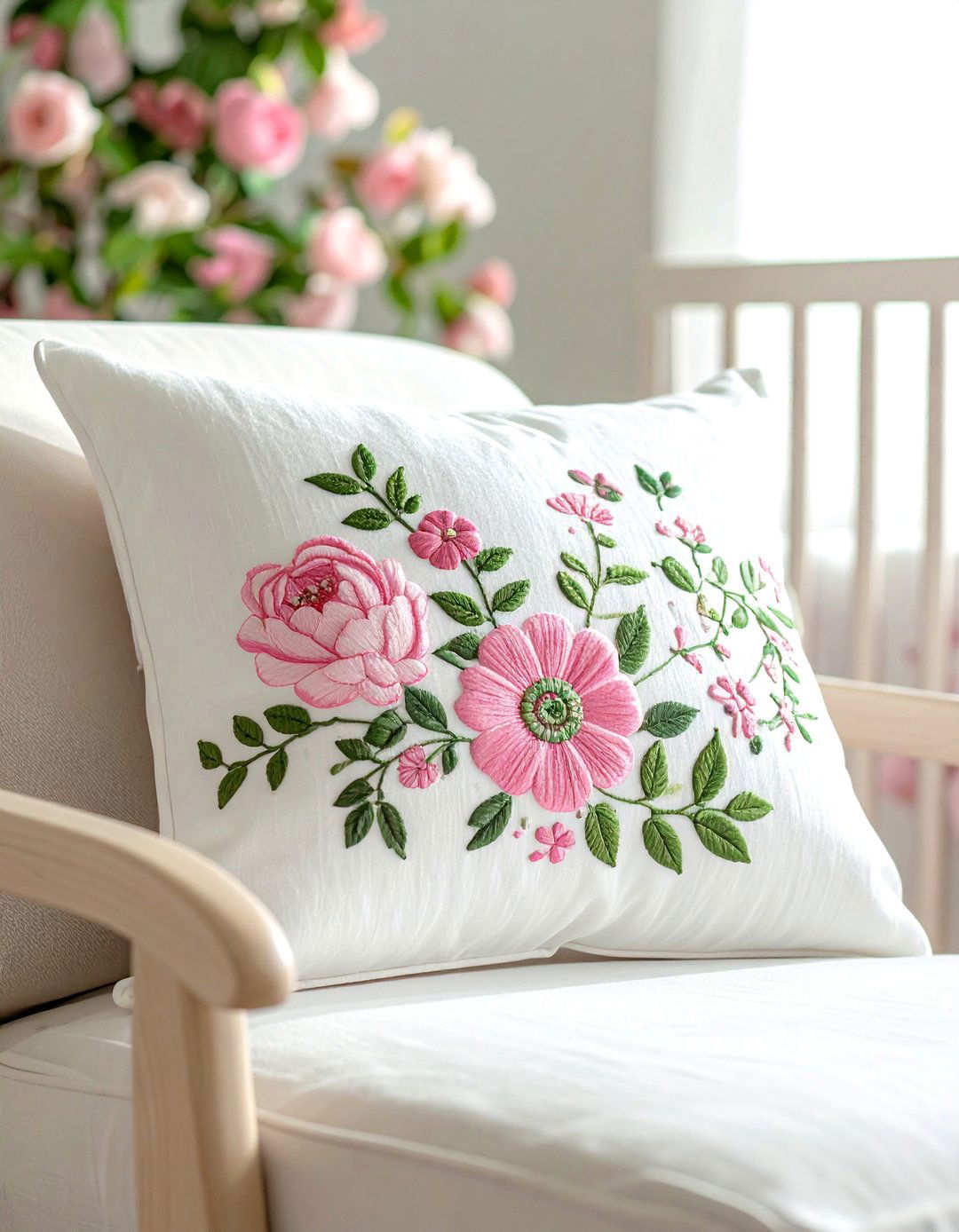 Embroidered Floral Nursery Details - 15 Floral Nursery Ideas for a Blooming Baby Room