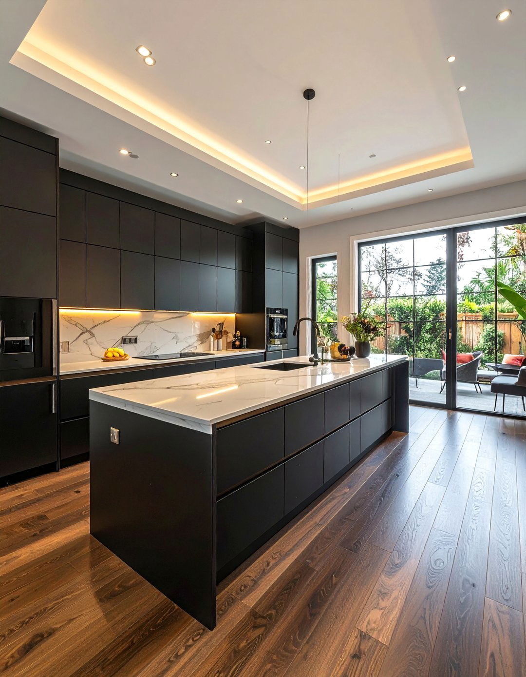 Espresso Brown Floors with Black Cabinetry - 20 Black and Brown Kitchen Ideas for a Warm Aesthetic