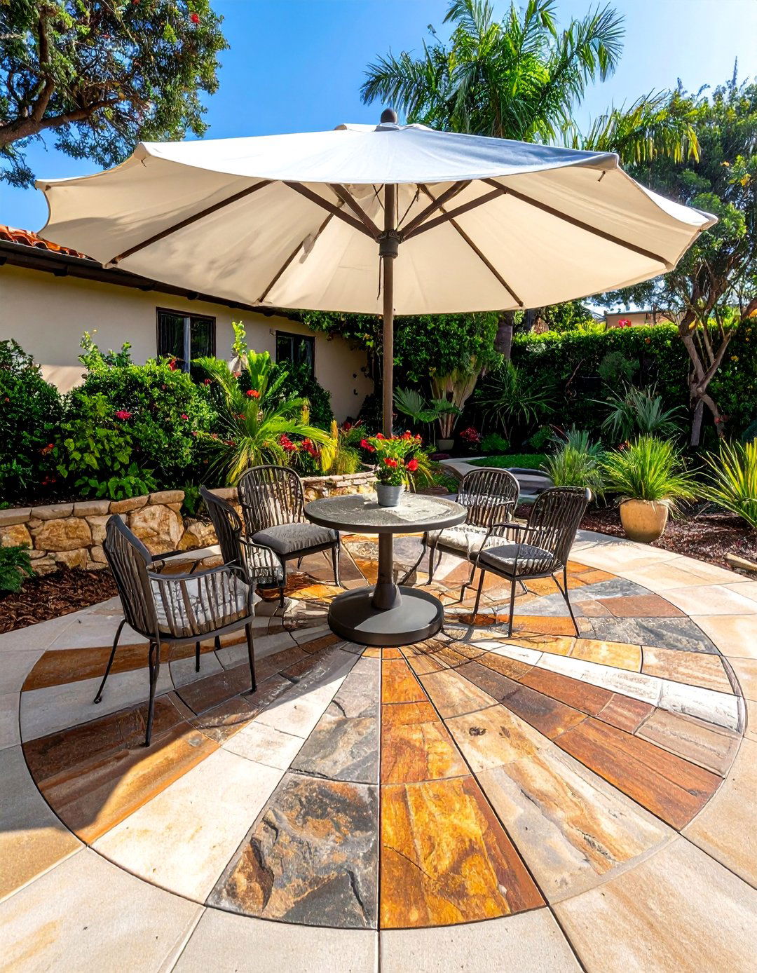 European Fan Stamped Concrete Pattern - 40 Stamped Concrete Patio Ideas for Stylish Outdoor Spaces