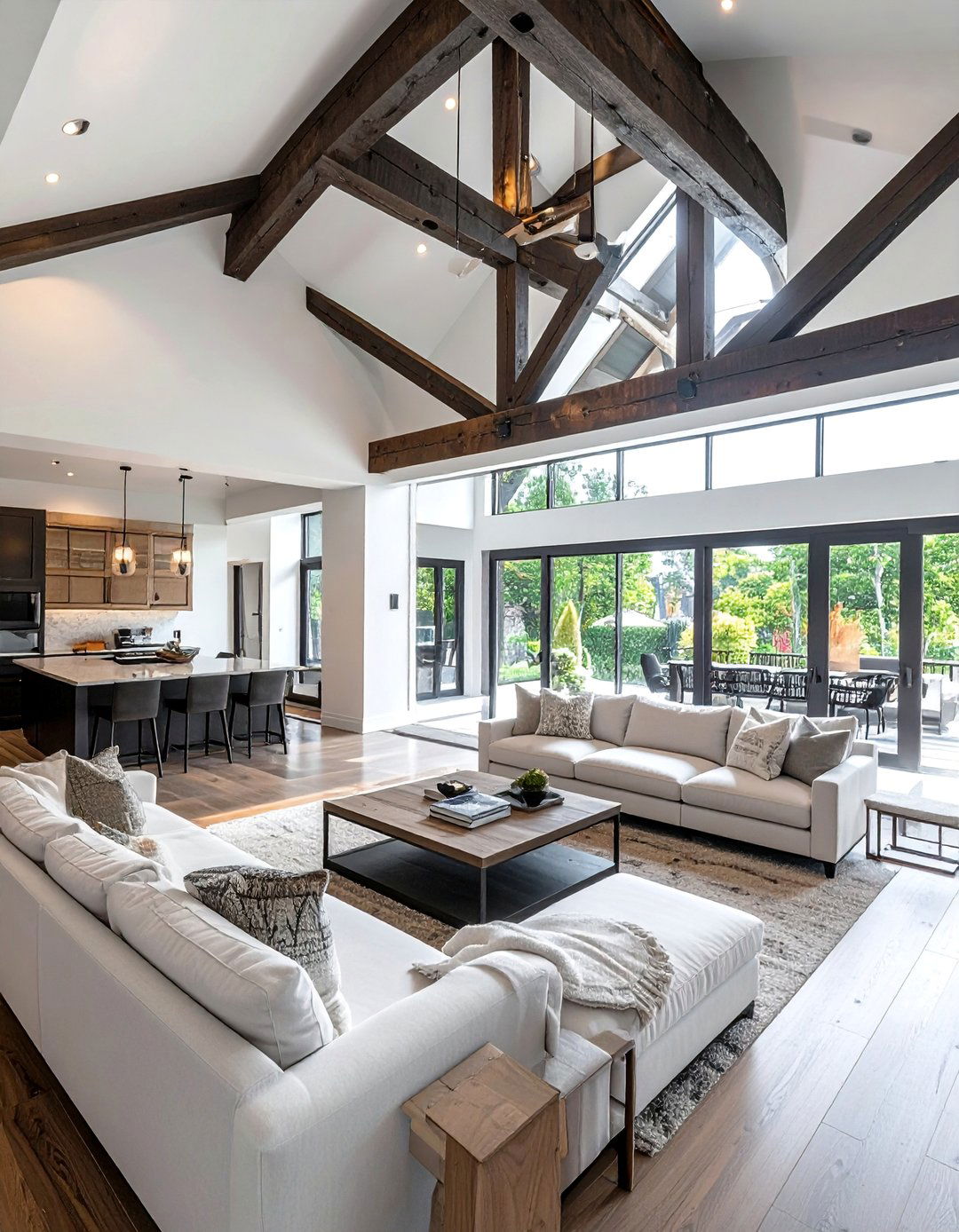 Exposed Beam Character Enhancement - 25 High Ceiling Living Room Ideas to Maximize Your Space