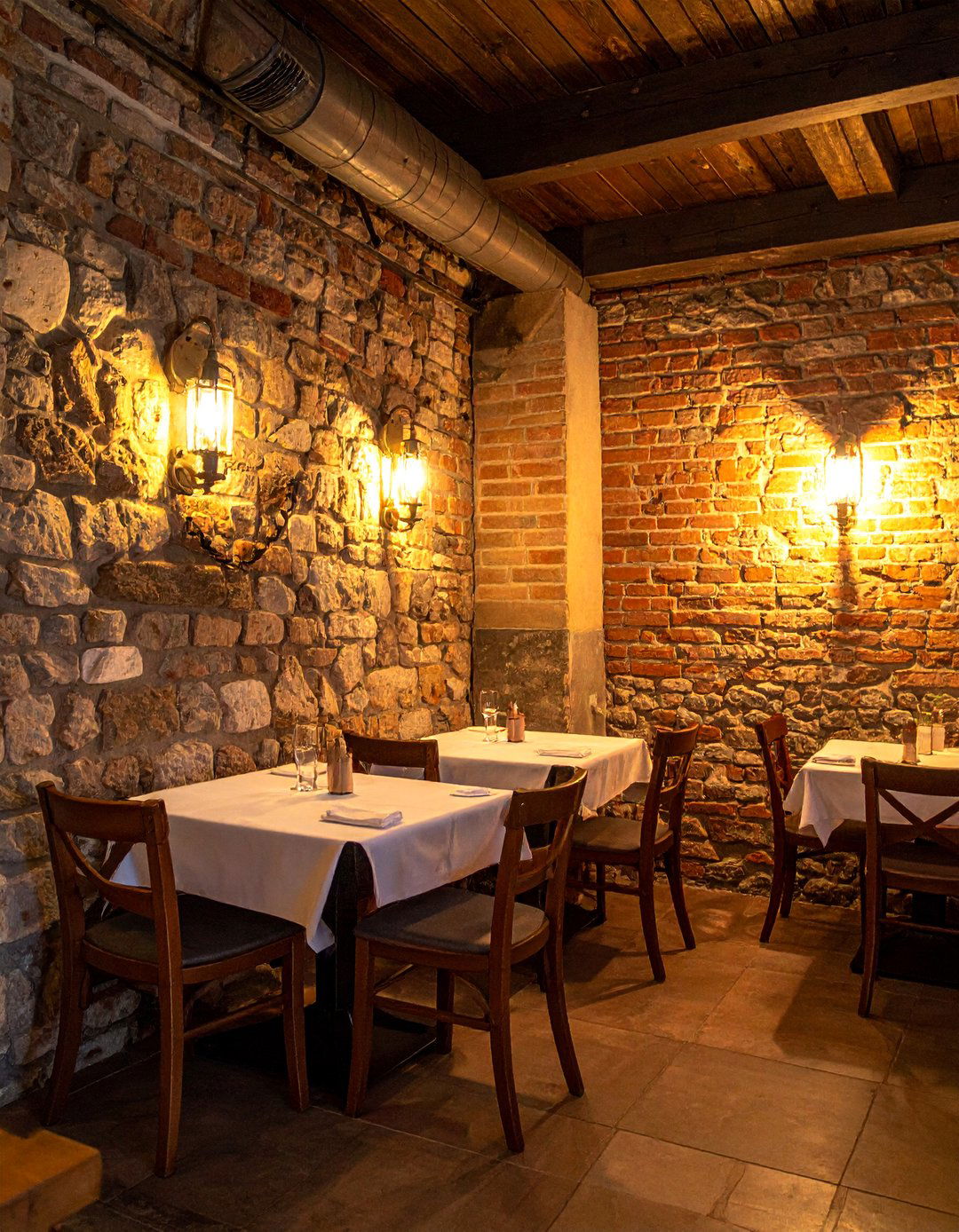Exposed Brick and Stone Walls - 20 Italian Restaurant Decor Ideas for an Authentic Ambiance