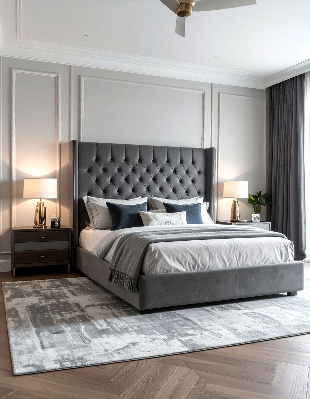 Extra Tall Grey Upholstered Headboard - 25 Grey Headboard Bedroom Ideas for a Calm Retreat
