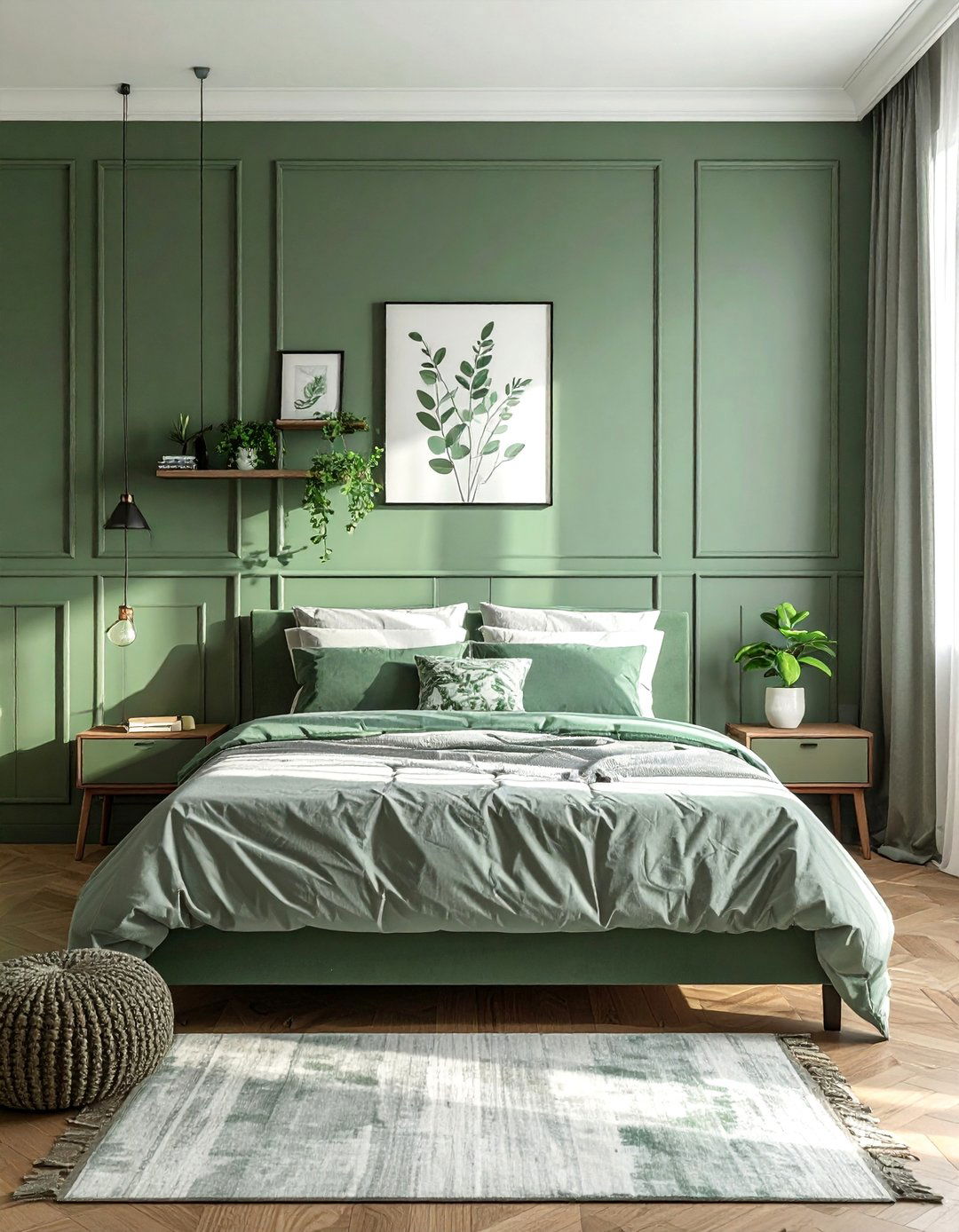Faded Eucalyptus Green Half Wall Panelling - 20 Green Panelling Bedroom Ideas for a Fresh Look