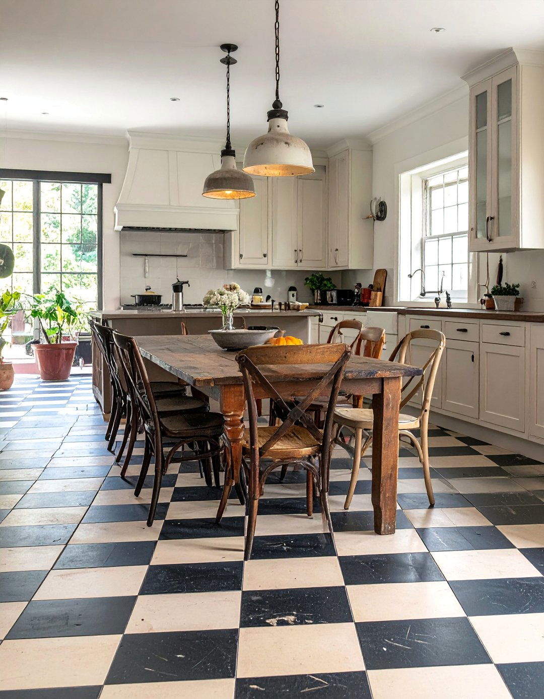 Faded Worn Look Checkered Floors for a Vintage Vibe - 25 Kitchens With Checkered Floors for Timeless Style