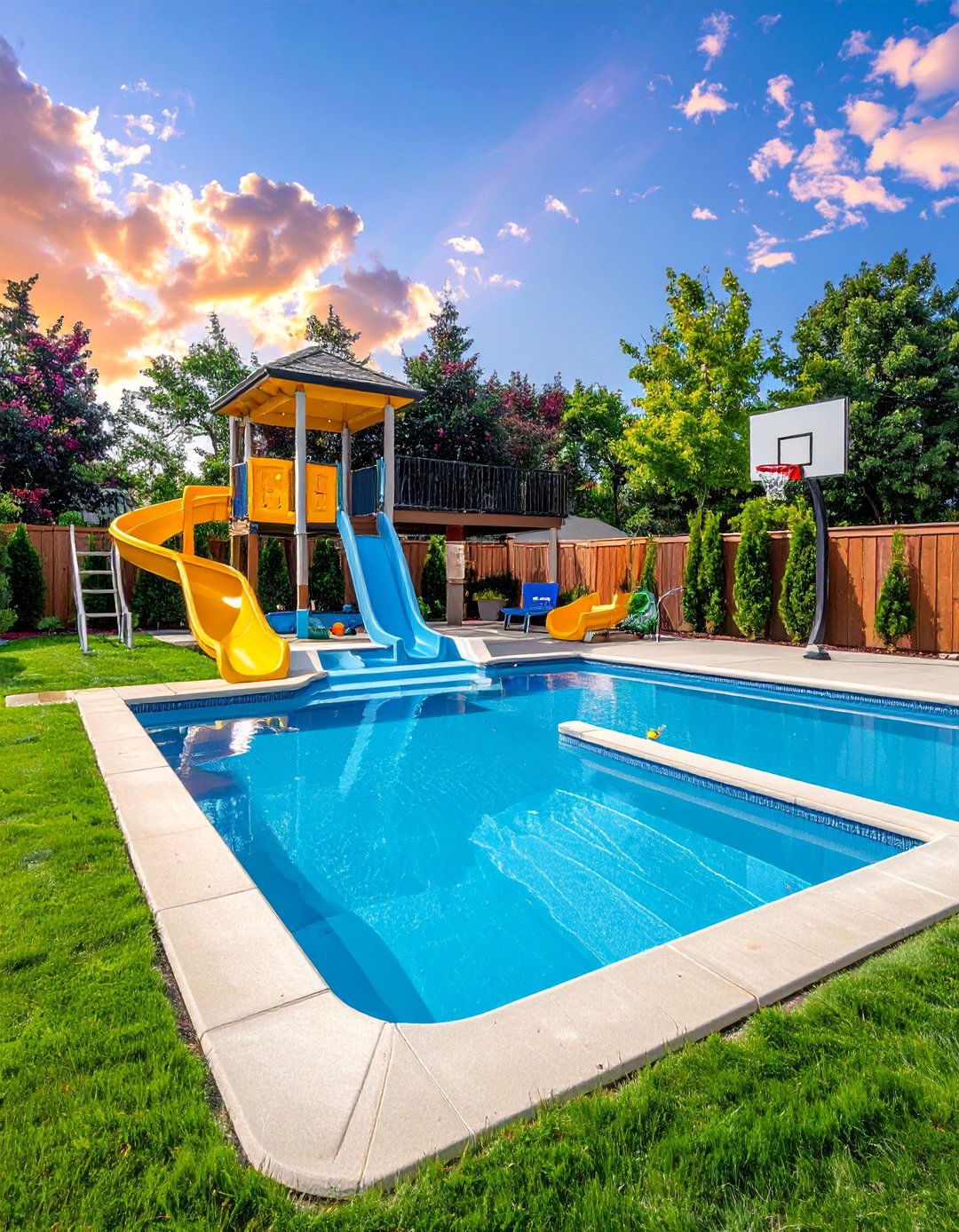 Family Friendly Pool with Play Features - 40 Swimming Pool Ideas for a Refreshing Backyard Oasis