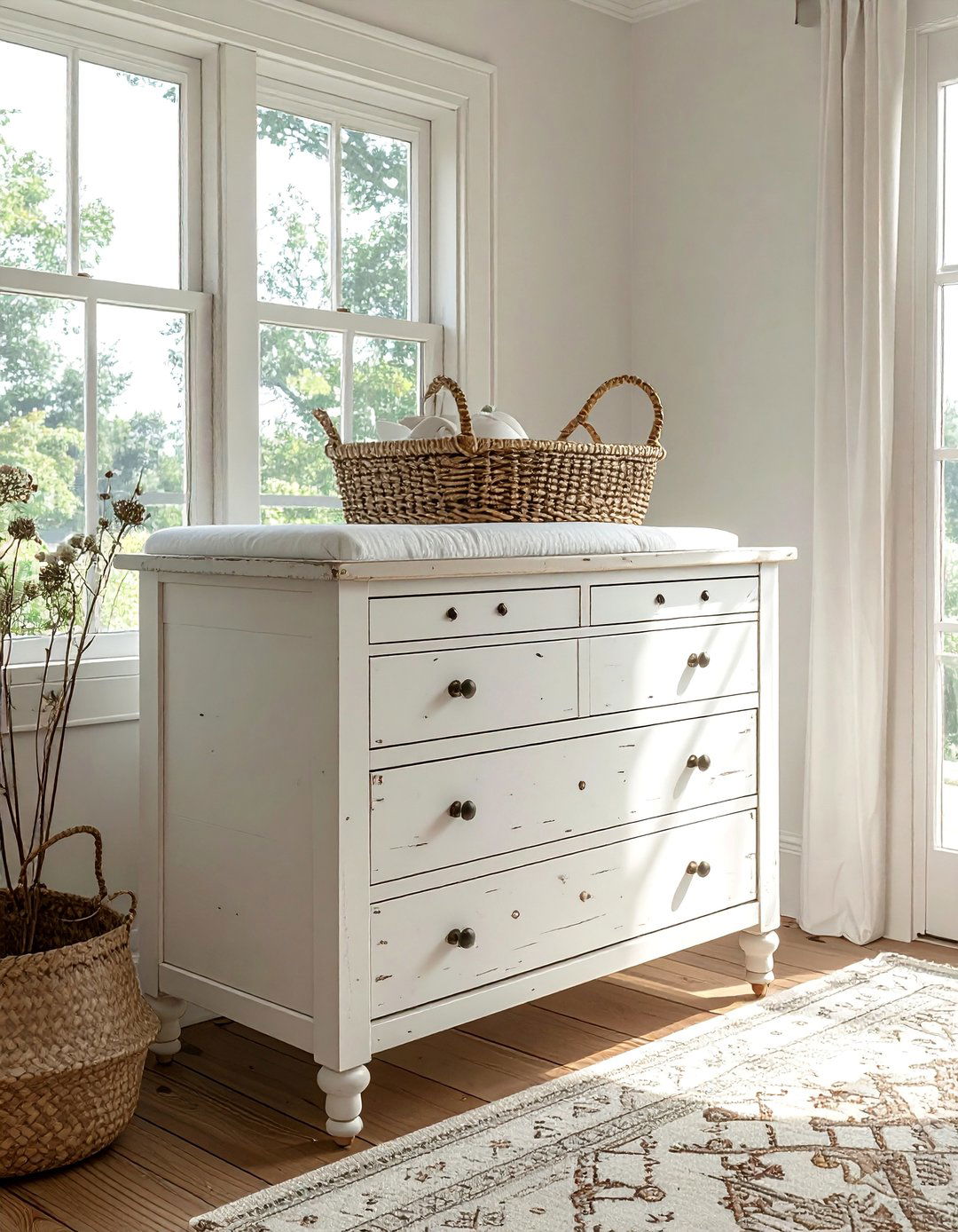 Farmhouse Nursery with Distressed Wood Furniture - 15 Farmhouse Nursery Ideas for a Cozy and Charming Space