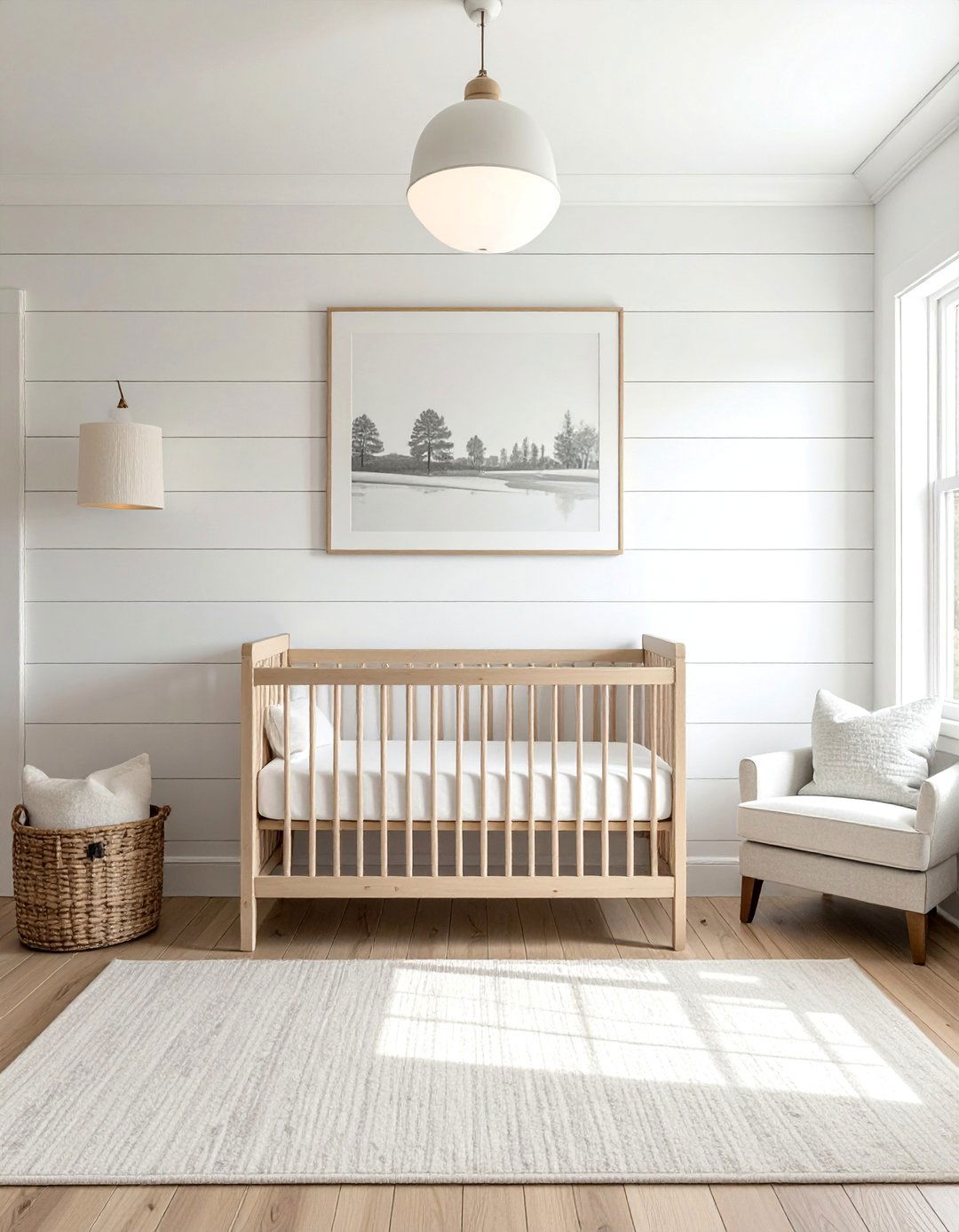 Farmhouse Nursery with a Shiplap Accent Wall - 15 Farmhouse Nursery Ideas for a Cozy and Charming Space