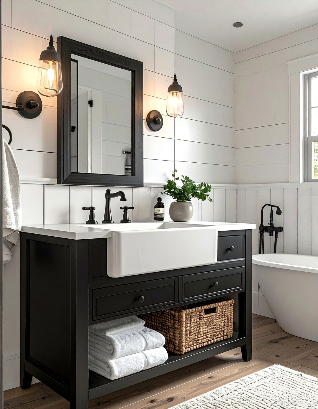 Farmhouse Style Black Shaker Vanity - 20 Black Vanity Bathroom Ideas for a Modern Touch