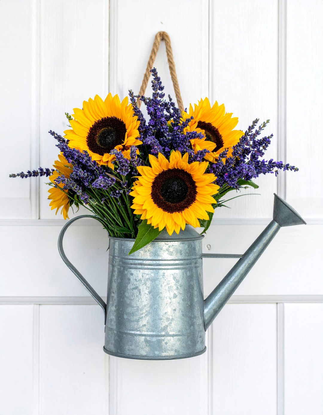 Farmhouse Style Watering Can with Flowers - 20 Summer Door Decoration Ideas to Welcome Guests