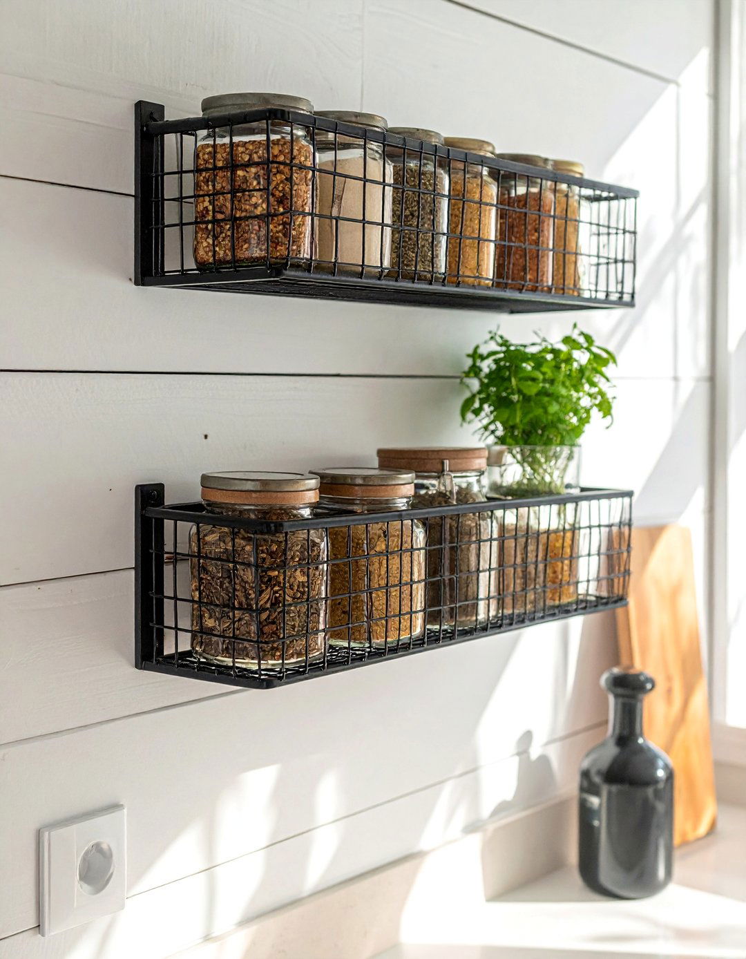 Farmhouse Style Wire Basket Spice Rack - 40 Creative Spice Rack Ideas for Organized Kitchens