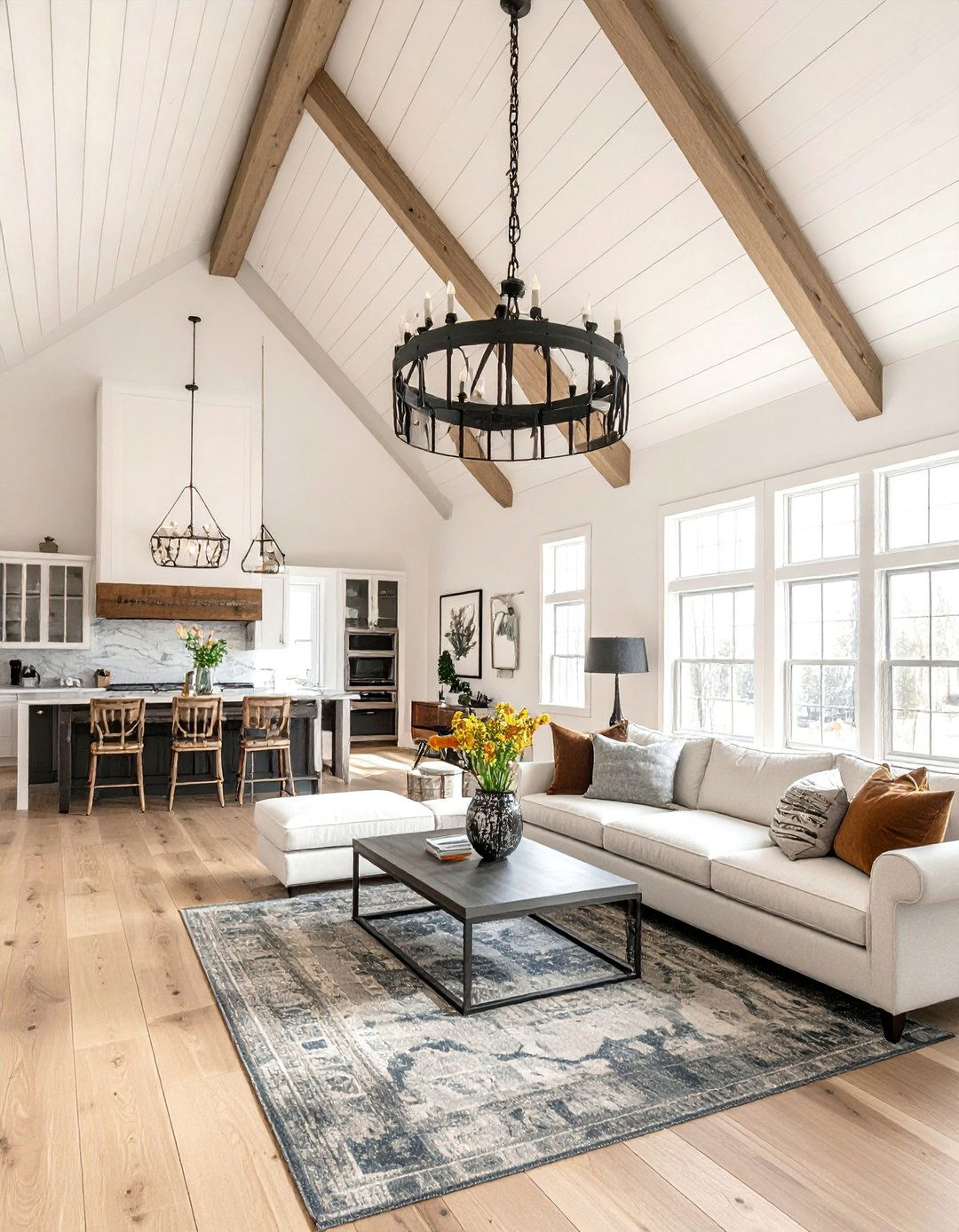 Farmhouse Vaulted Ceiling with Wrought Iron Fixtures - 40 Vaulted Ceiling Ideas for a Spacious Look