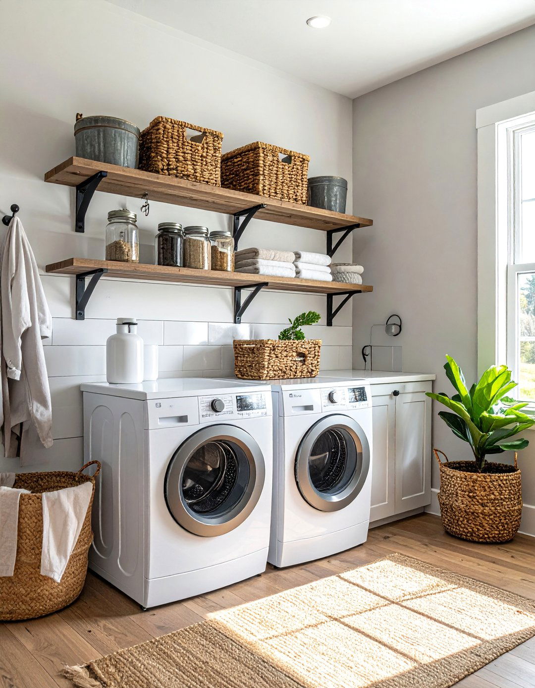 Farmhouse Vertical Storage Wall - 15 Smart Small Laundry Room Ideas with Top Load Washer