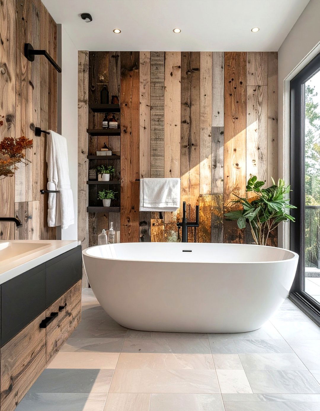 Faux Wood Panel Bathroom Wallpaper