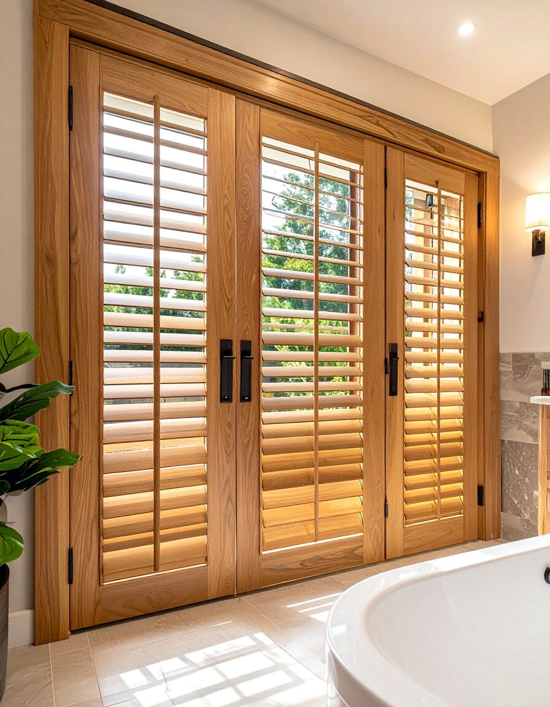 Faux Wood Shutters - 20 Window Treatments for French Doors to Add Style