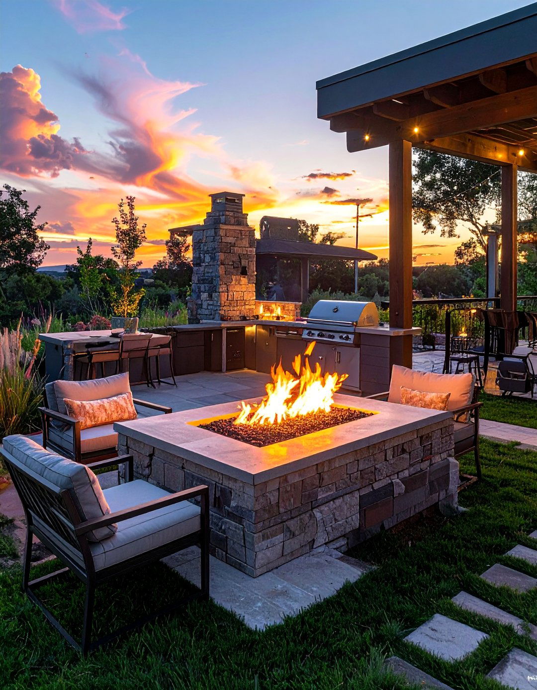 Fire Feature Entertainment Centers - 20 Summer Kitchen Ideas for Outdoor Entertaining