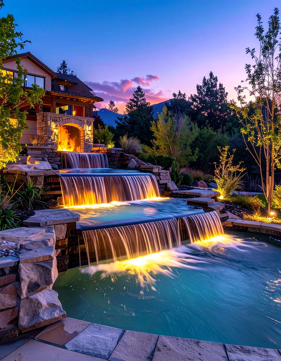 Fire and Water Feature Combination - 15 Pondless Waterfall Ideas for Low-Maintenance Beauty