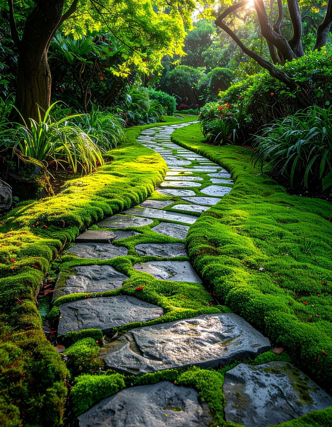 Flagstone Curved Pathways with Moss Joints - 25 Curved Walkway Ideas for a Unique Outdoor Space