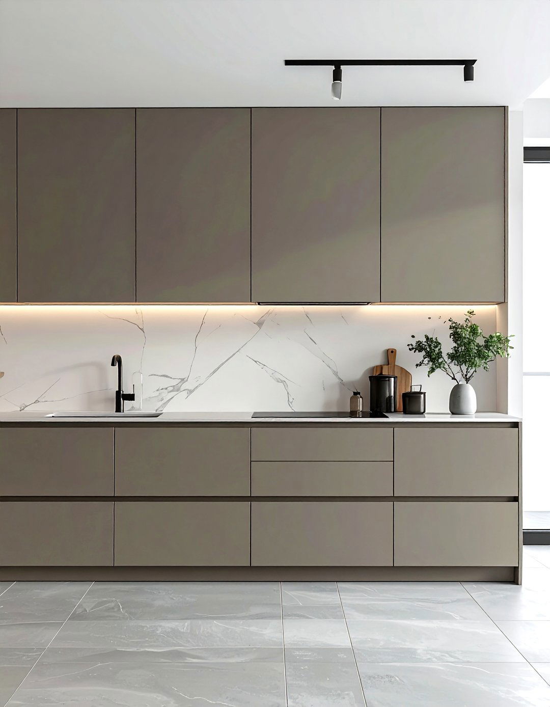 Flat Panel Taupe Kitchen Cabinets for a Minimalist Look - 25 Stunning Taupe Kitchen Cabinet Design Ideas