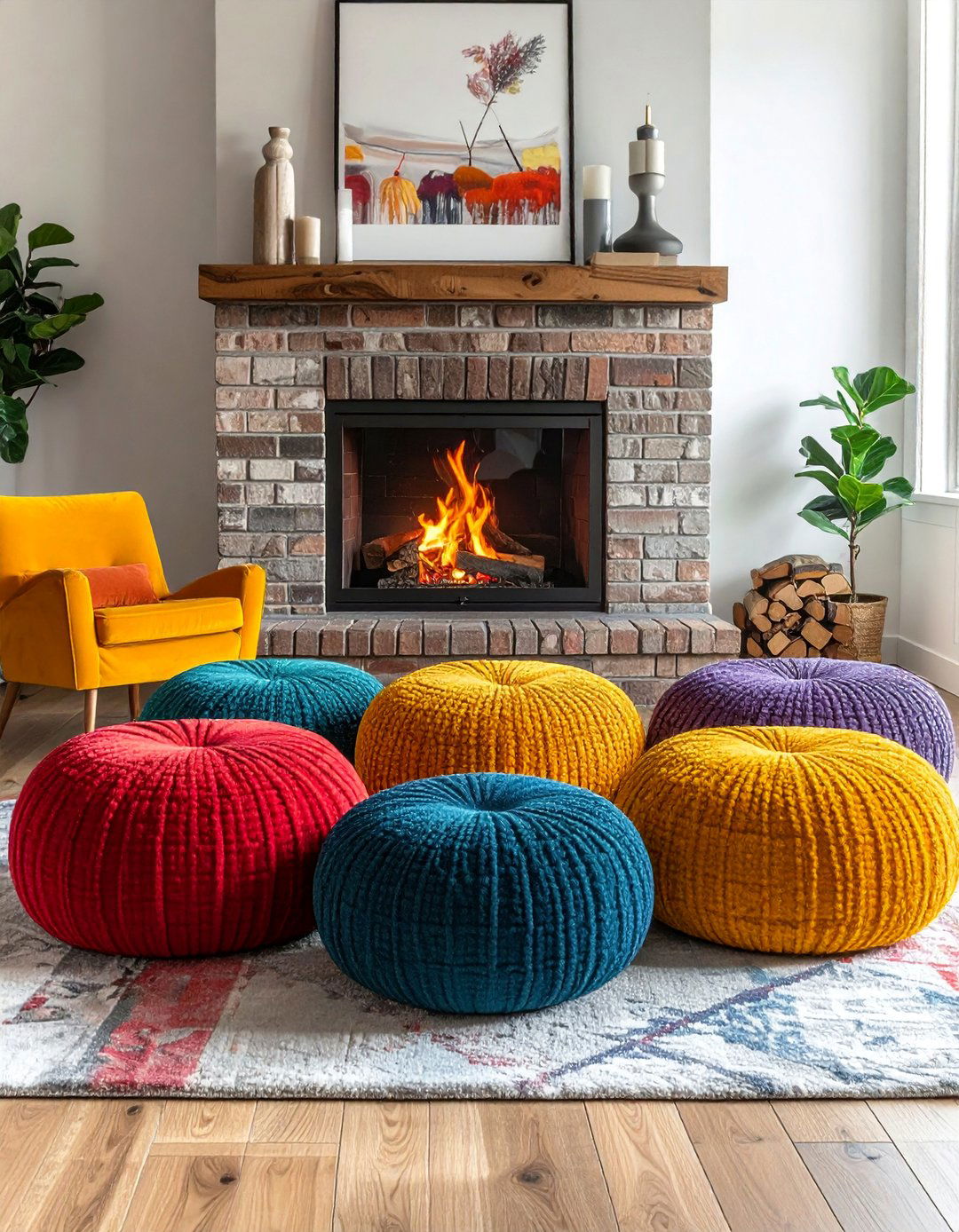Flexible Ottoman and Floor Seating - 20 Cozy Chairs in Front of Fireplace Ideas for Your Home