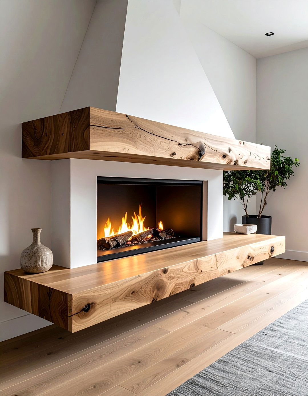 Floating Beam Mantels - 20 Wood Fireplace Mantel Ideas for a Cozy and Rustic Ambiance