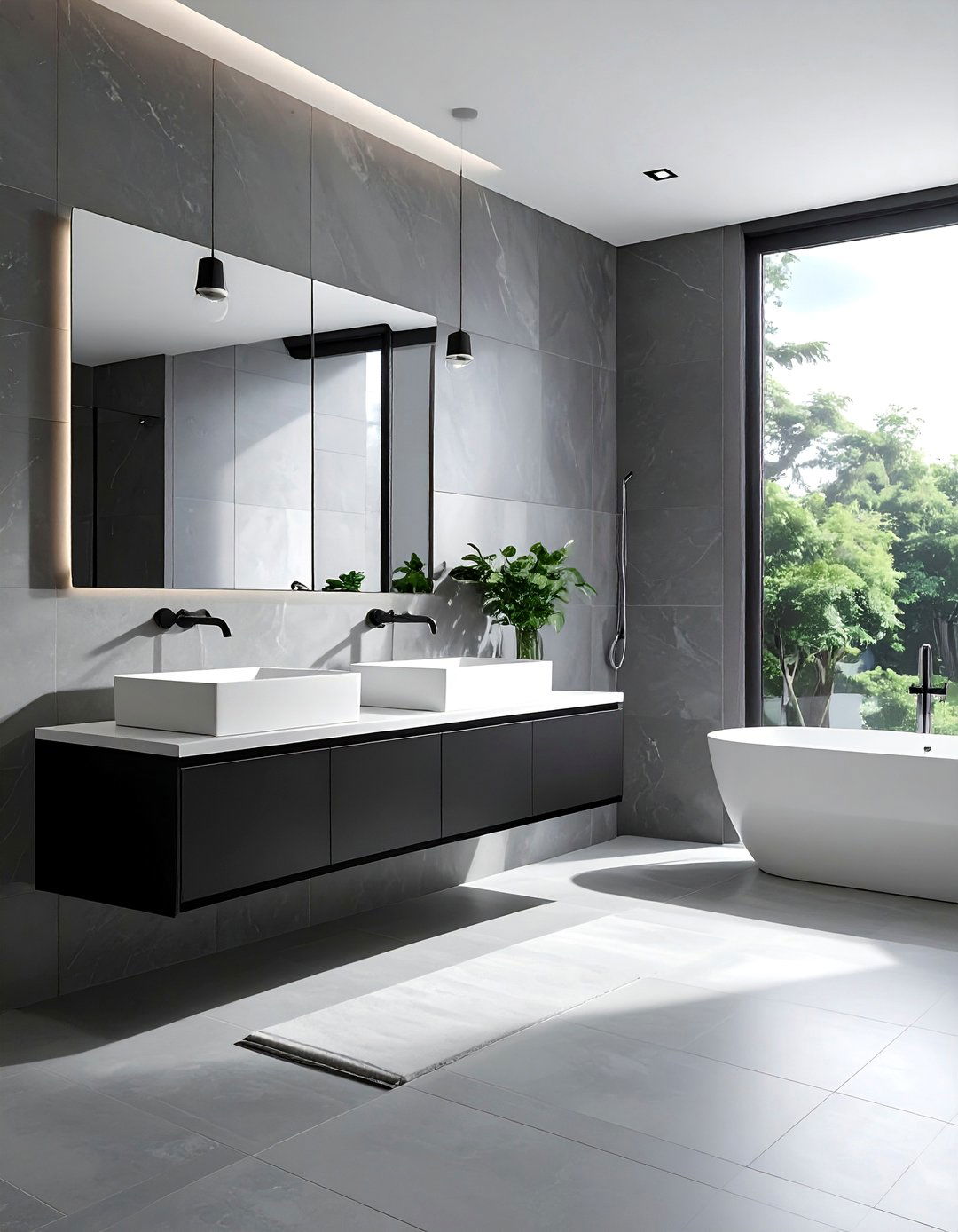 Floating Black Vanity with Undermount Sinks - 20 Black Vanity Bathroom Ideas for a Modern Touch