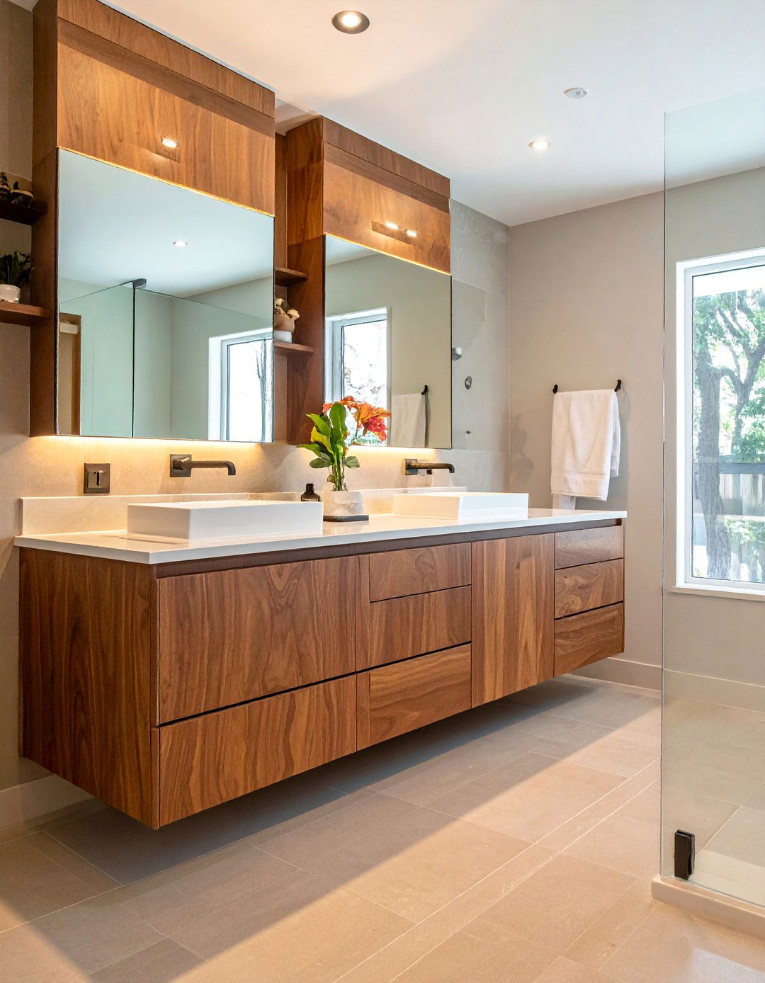 Floating Double Vanity Design - 40 Elegant Primary Bathroom Ideas for a Luxurious Space