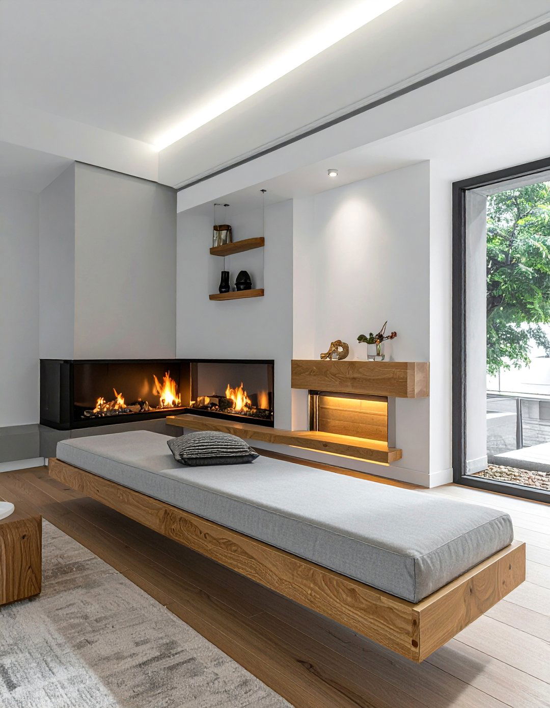 Floating Fireplace Bench Installations - 20 Fireplace Bench Ideas to Cozy Up Your Living Room