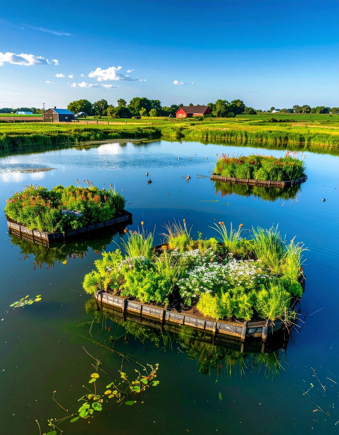 Floating Island Ecosystem - 15 Farm Pond Ideas to Enhance Your Rural Landscape