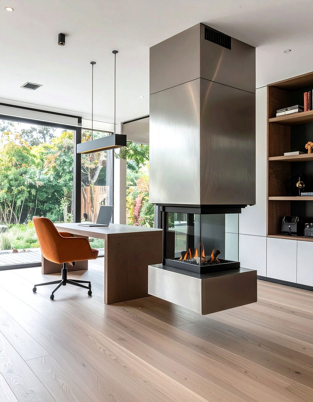 Floating Modern Hearth Design - 15 Home Offices With Fireplaces for Cozy Workspaces