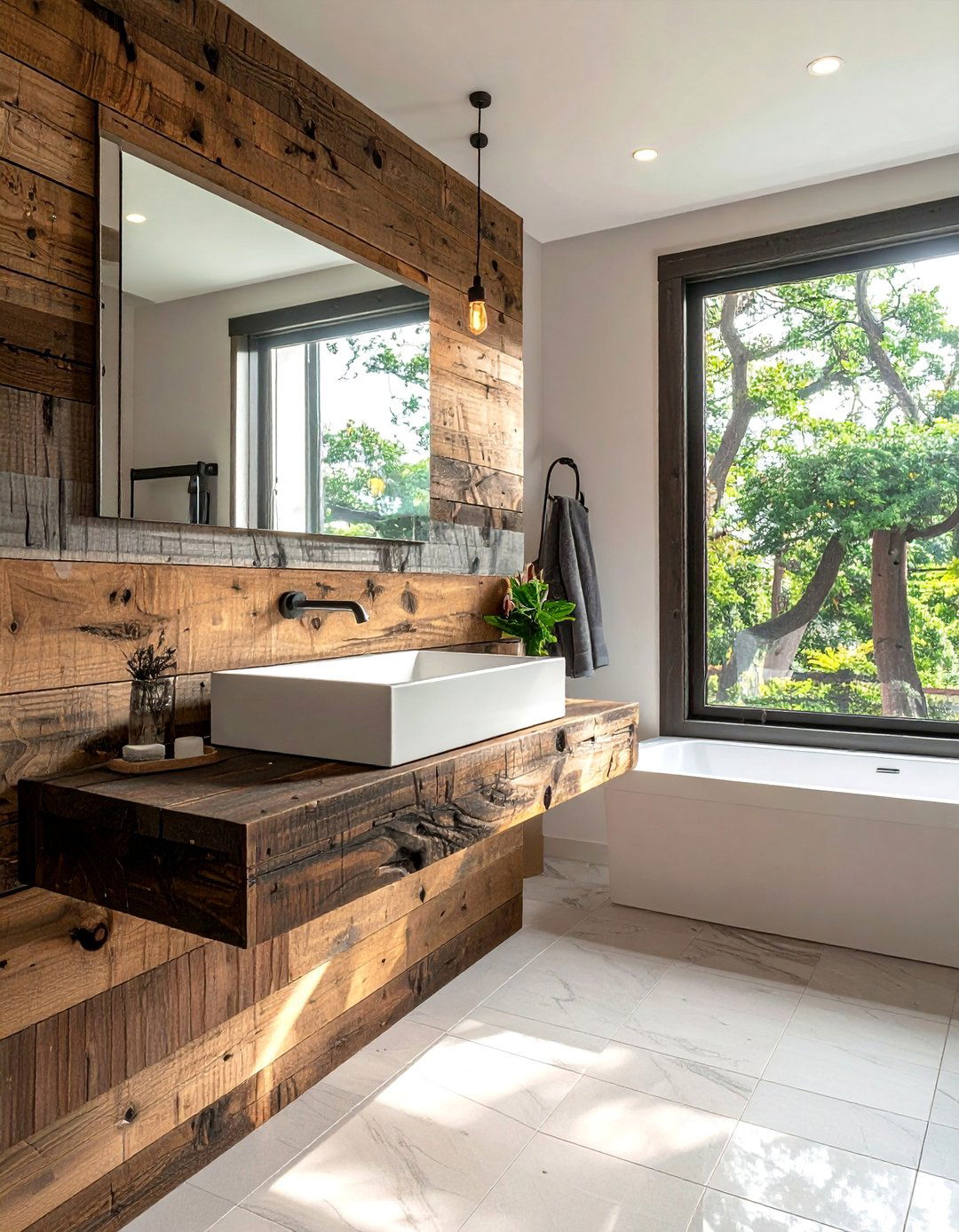 Floating Rustic Wood Bathroom Vanity - 15 Rustic Bathroom Vanity Ideas for a Charming Retreat