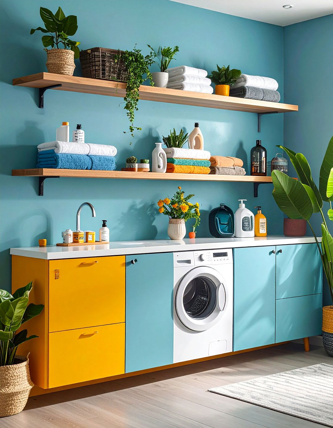 Floating Shelf Display System - 15 Smart Small Laundry Room Ideas with Top Load Washer